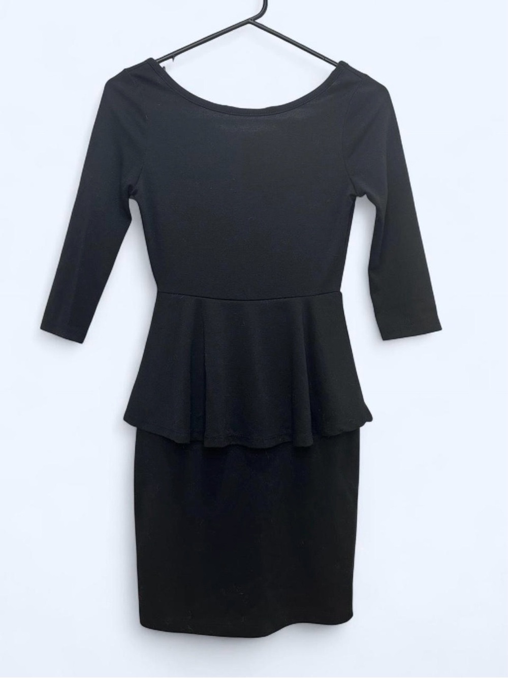 Charlotte Russe Peplum Mini Dress in Black Size Small 3/4 Sleeves
